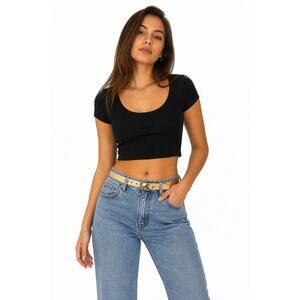 Vintage 90s Gold Skinny Belt Women 30-34 Waist Shiny Metallic 1” Wide
